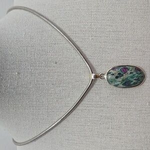 Ruby Zoisite Oval Pendant On Snake Chain